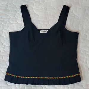 Vintage Black Ruffled Hem Tank with Brocade Ribbon